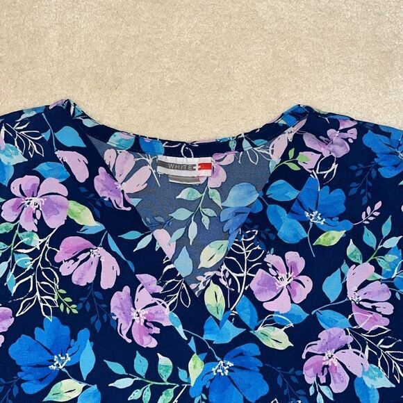 White Cross Womens Scrub Healthcare Top Size Large , Tropical Pink & Blue - Picture 2 of 7